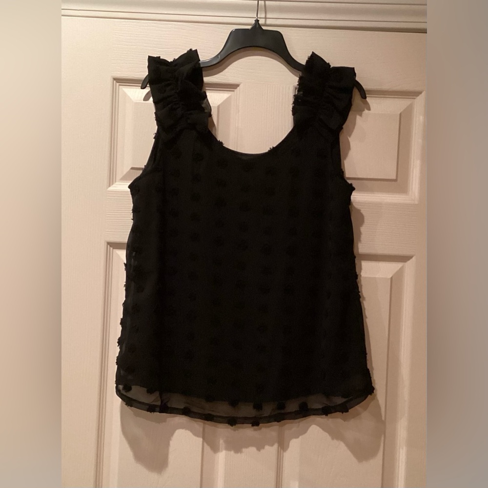 Sidefeel Womens Lined Shoulder Frill Swiss Dot Pom Tank Top size Small